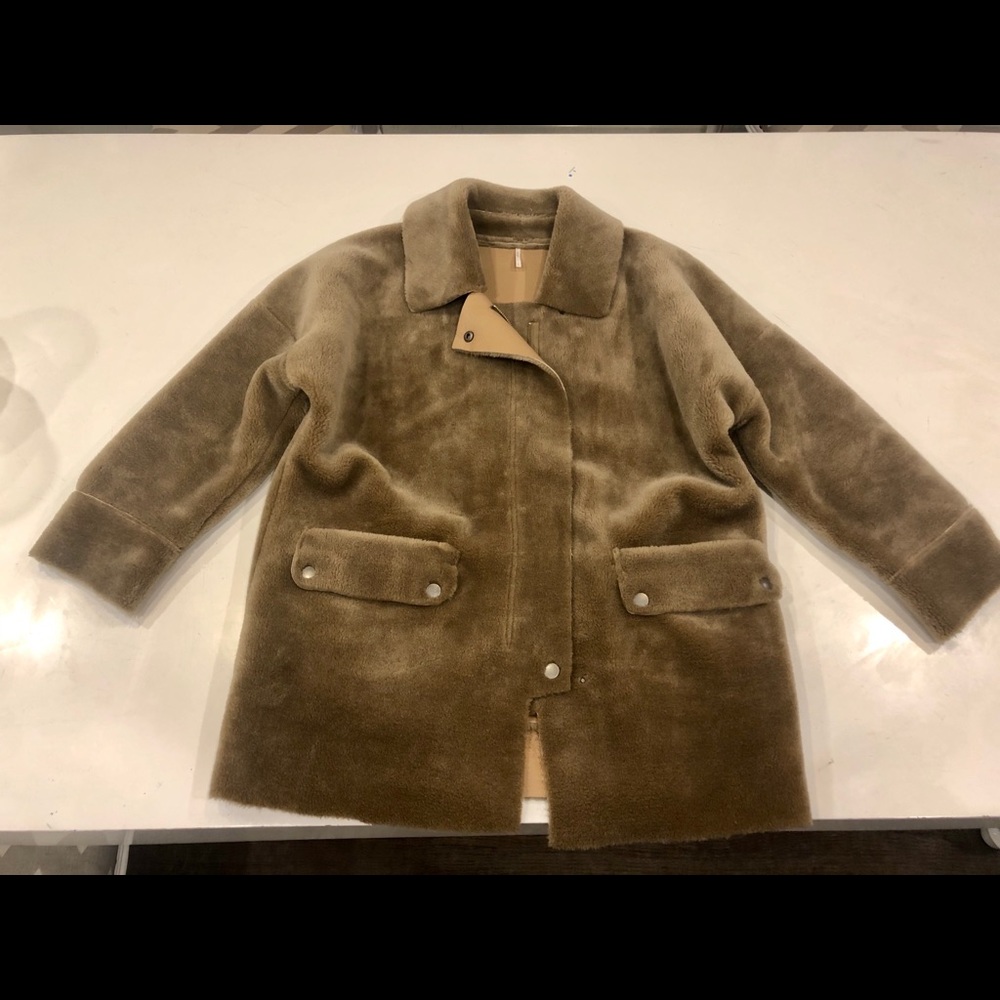 Faux fur and leather shearling coat